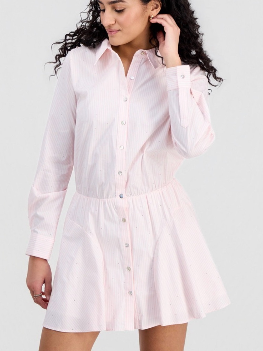 New 14th Place ' Striped Rhinestone Shirtdress - Picture 4 of 11